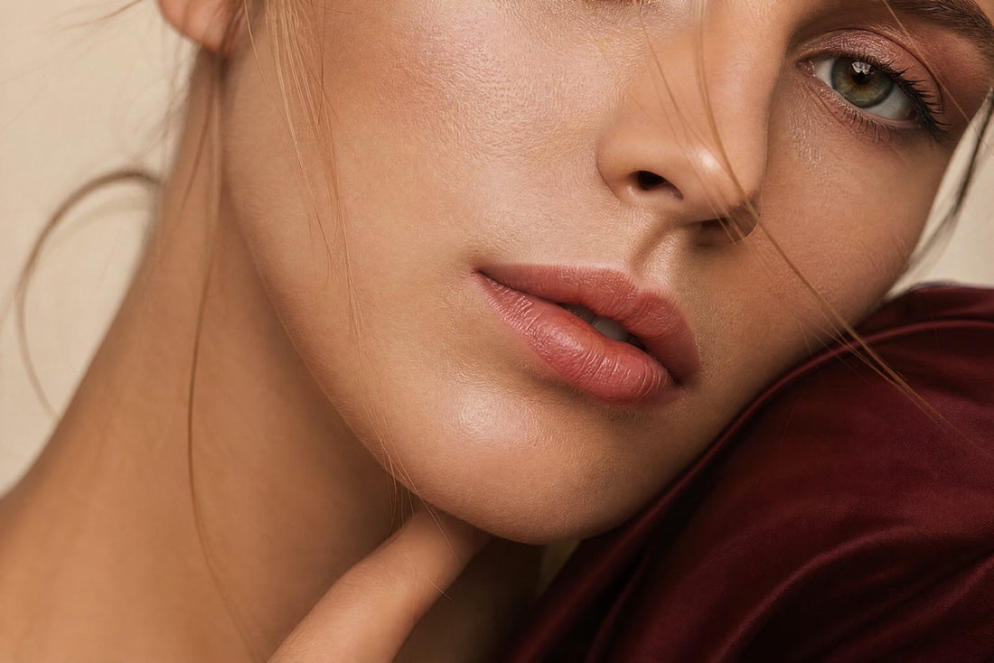 Peau lisse et saine en gros plan sous une lumiere creme apaisante
