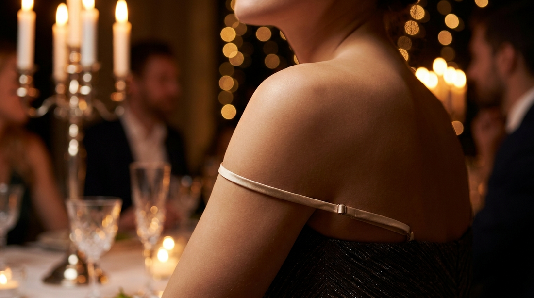 Bretelle fine de robe de soirée qui tombe de l'épaule