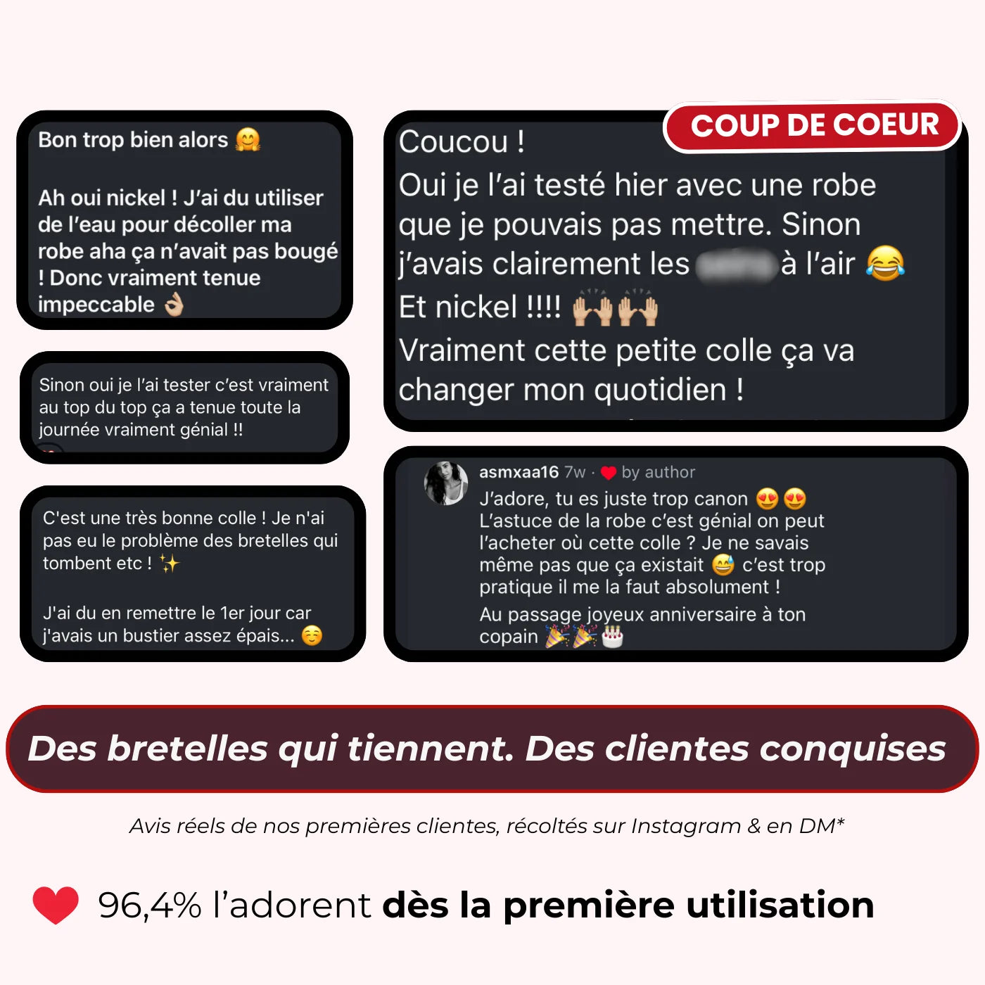 Avis clientes CONFY reçus sur Instagram : bretelles et robes qui tiennent toute la journée